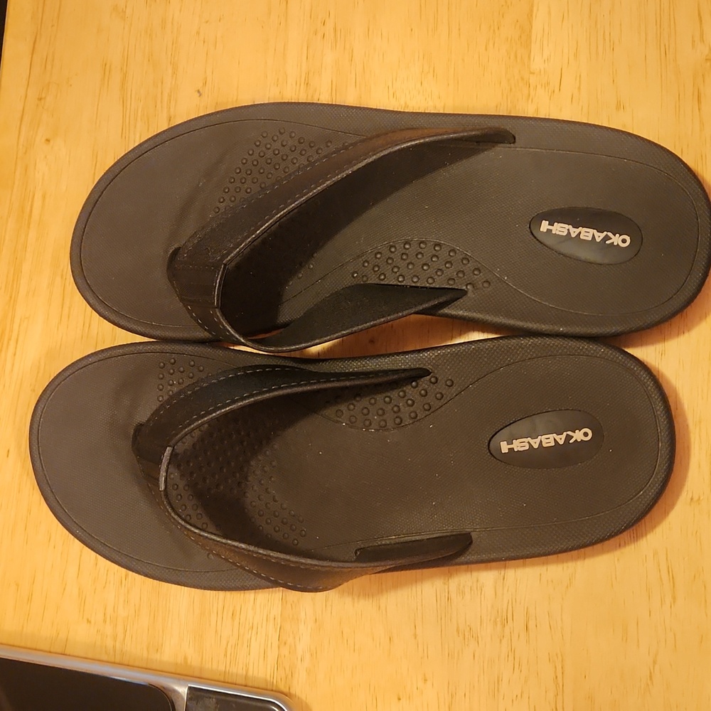 Okabashi Men's Mariner‎ Black Flip Flops Slip On Size 9-10 Made in USA